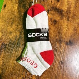 NWT 3 Pair UGA University of Georgia "GEORGIA" Men's Ankle Socks White Red 10-13